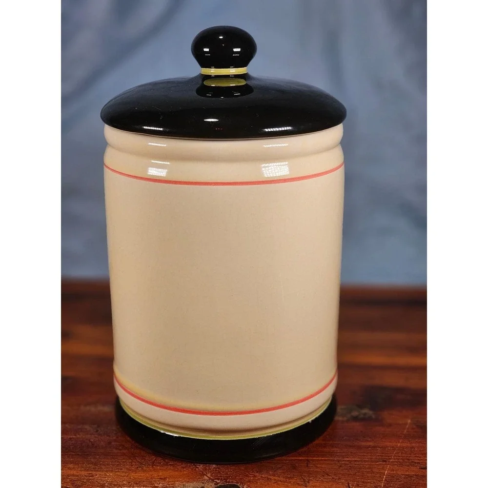 Vintage OGGI French Wine Label Ceramic Canister With Lid 9 In